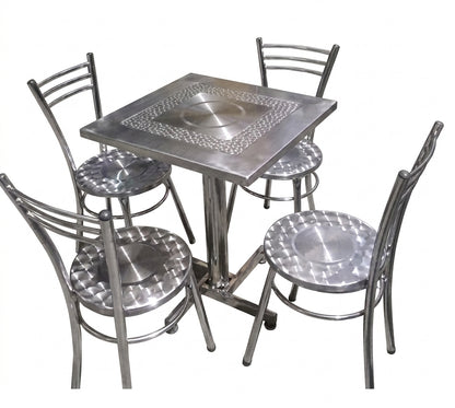JUEGO, MESA MÁS 4 SILLAS EN LÁMINA CROMO