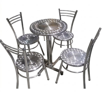JUEGO, MESA MÁS 4 SILLAS EN LÁMINA CROMO